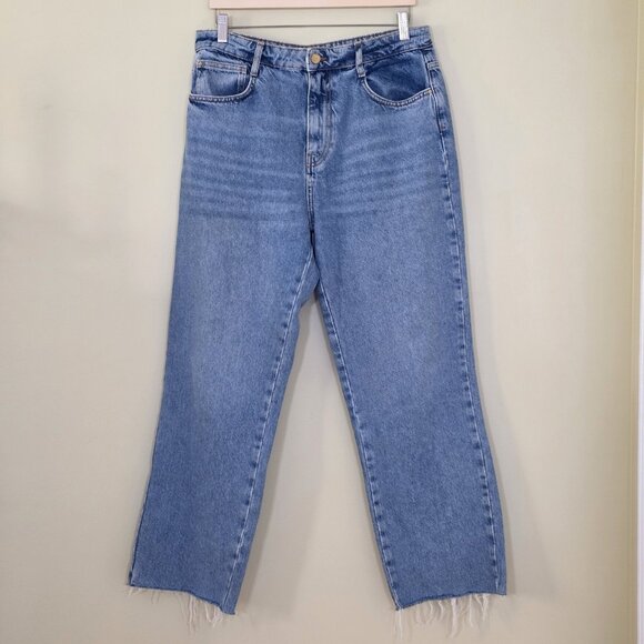 Zara Jeans Womens 12 Blue Straight Leg Cotton Boho Hippie Raw Hem Preppy Denim - Picture 1 of 16